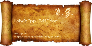 Mohápp Zádor névjegykártya